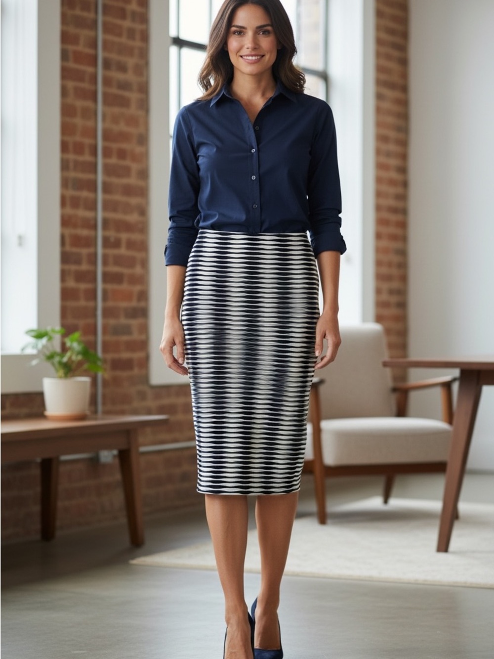 Ashley Blue Stretch Pencil Skirt